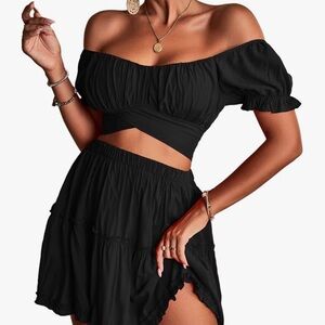 Black Off-Shoulder Two-Piece Set